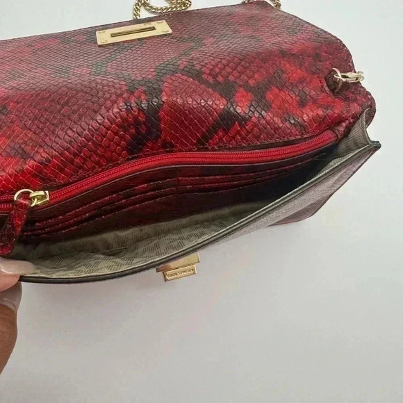 Michael Kors Calf Leather Python Print Clutch with Chain - Picture 7 of 12